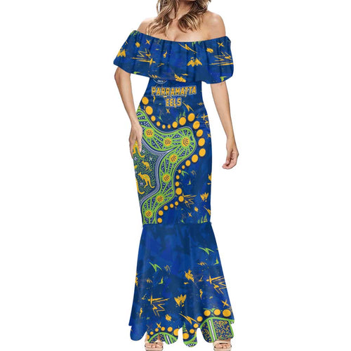 Personalized Parramatta Eels Mermaid Dress Aboriginal Pattern with Graffiti Style Design