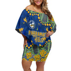 Personalized Parramatta Eels Off Shoulder Short Dress Aboriginal Pattern with Graffiti Style Design