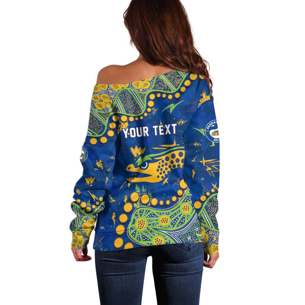 Personalized Parramatta Eels Off Shoulder Sweater Aboriginal Pattern with Graffiti Style Design