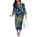 Personalized Parramatta Eels Off The Shoulder Long Sleeve Dress Aboriginal Pattern with Graffiti Style Design