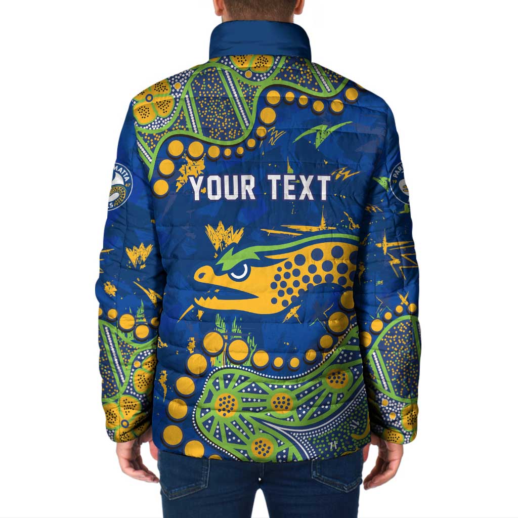 Personalized Parramatta Eels Padded Jacket Aboriginal Pattern with Graffiti Style Design