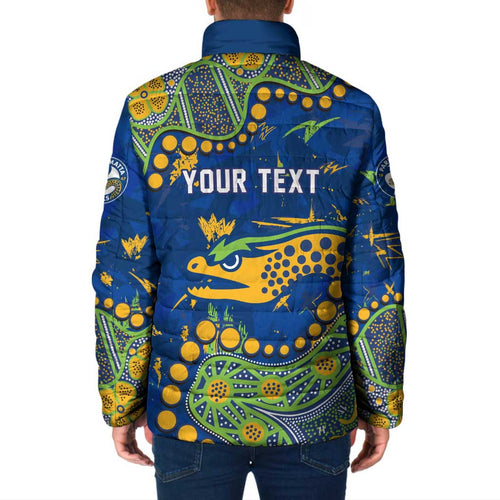 Personalized Parramatta Eels Padded Jacket Aboriginal Pattern with Graffiti Style Design
