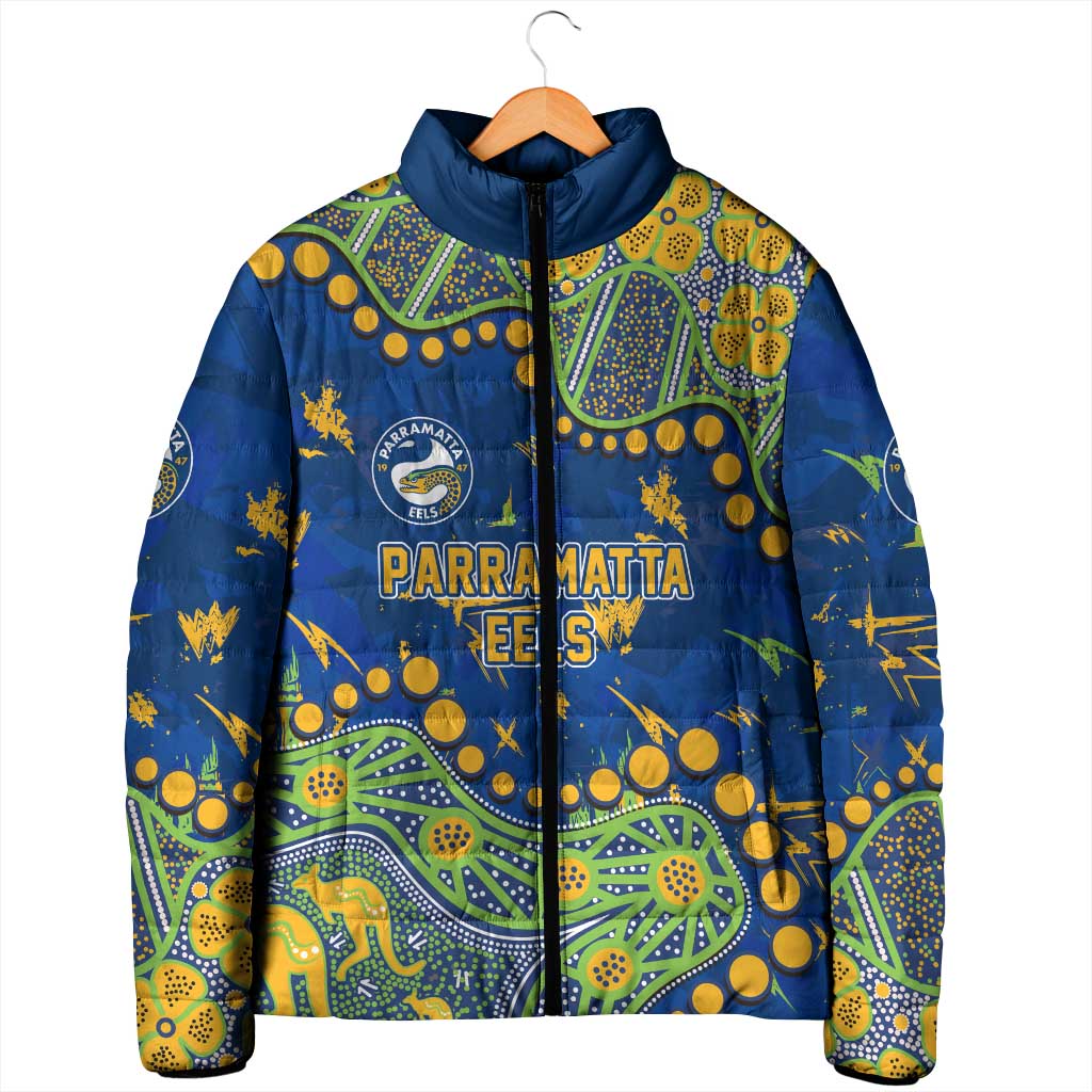 Personalized Parramatta Eels Padded Jacket Aboriginal Pattern with Graffiti Style Design