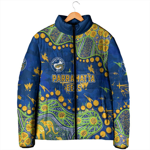 Personalized Parramatta Eels Padded Jacket Aboriginal Pattern with Graffiti Style Design