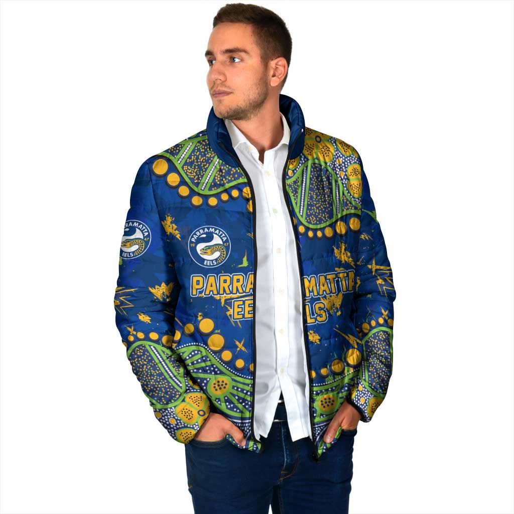 Personalized Parramatta Eels Padded Jacket Aboriginal Pattern with Graffiti Style Design