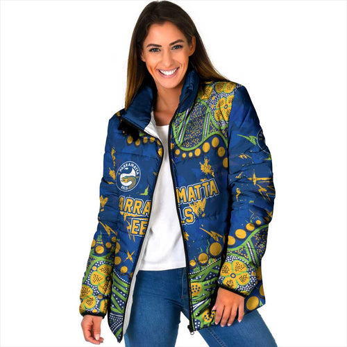 Personalized Parramatta Eels Padded Jacket Aboriginal Pattern with Graffiti Style Design