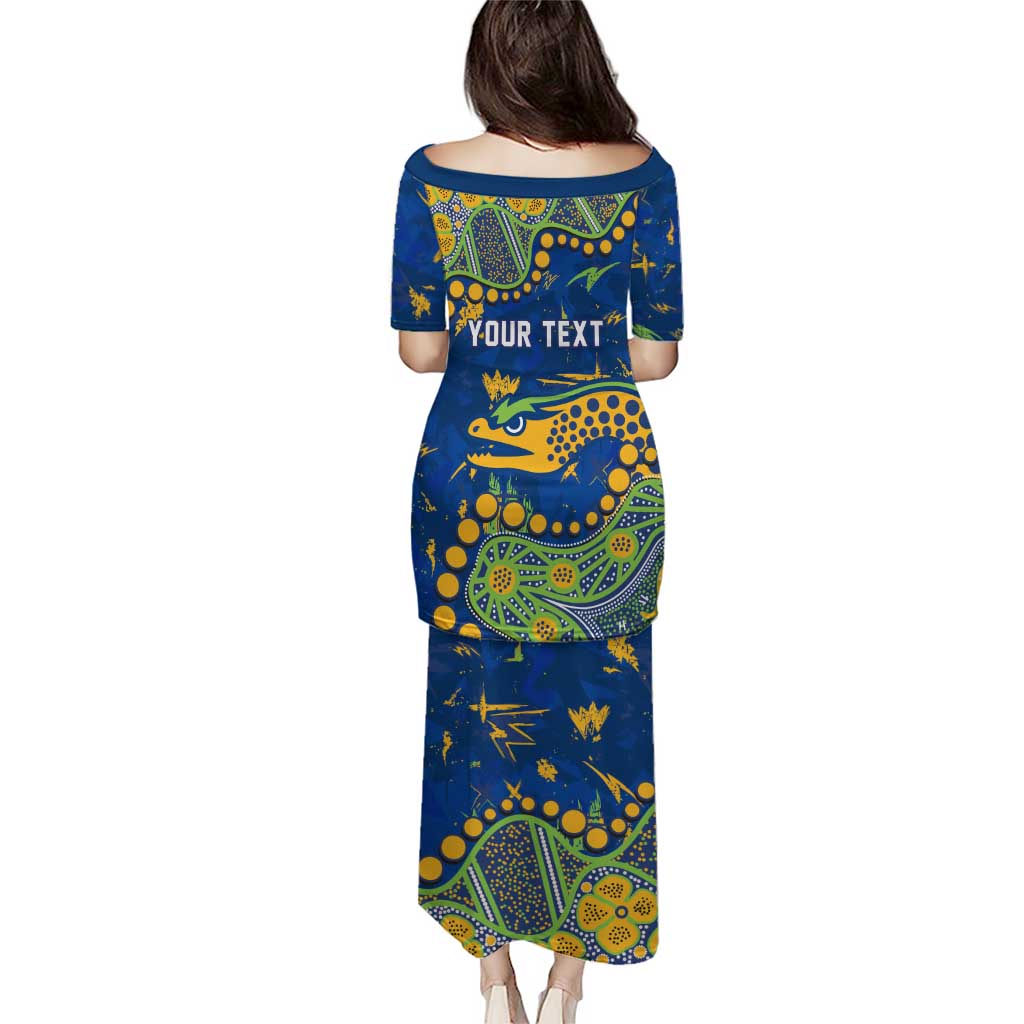 Personalized Parramatta Eels Puletasi Aboriginal Pattern with Graffiti Style Design