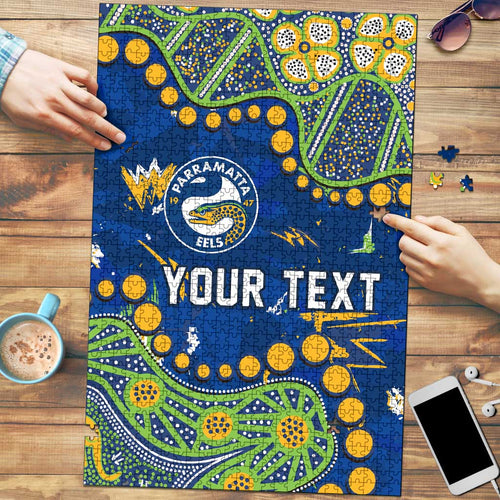 Personalized Parramatta Eels Puzzle Aboriginal Pattern with Graffiti Style Design