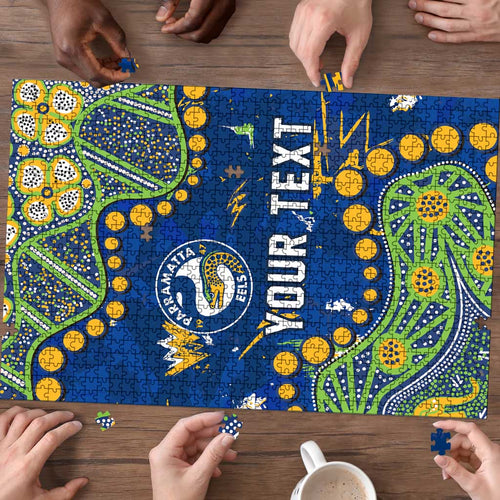 Personalized Parramatta Eels Puzzle Aboriginal Pattern with Graffiti Style Design