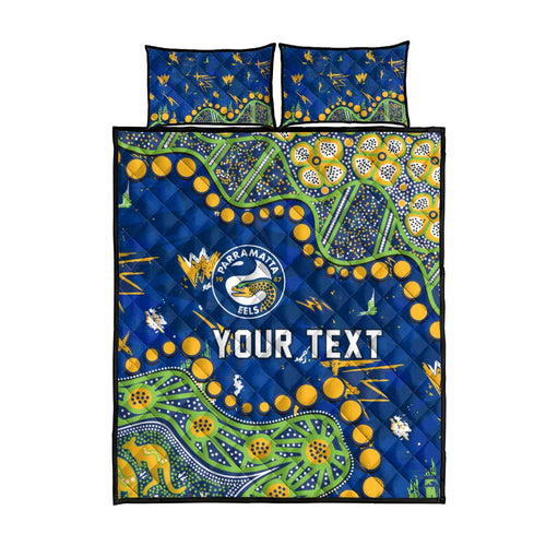 Personalized Parramatta Eels Quilt Bed Set Aboriginal Pattern with Graffiti Style Design