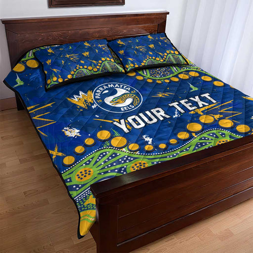 Personalized Parramatta Eels Quilt Bed Set Aboriginal Pattern with Graffiti Style Design