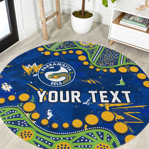 Personalized Parramatta Eels Round Carpet Aboriginal Pattern with Graffiti Style Design