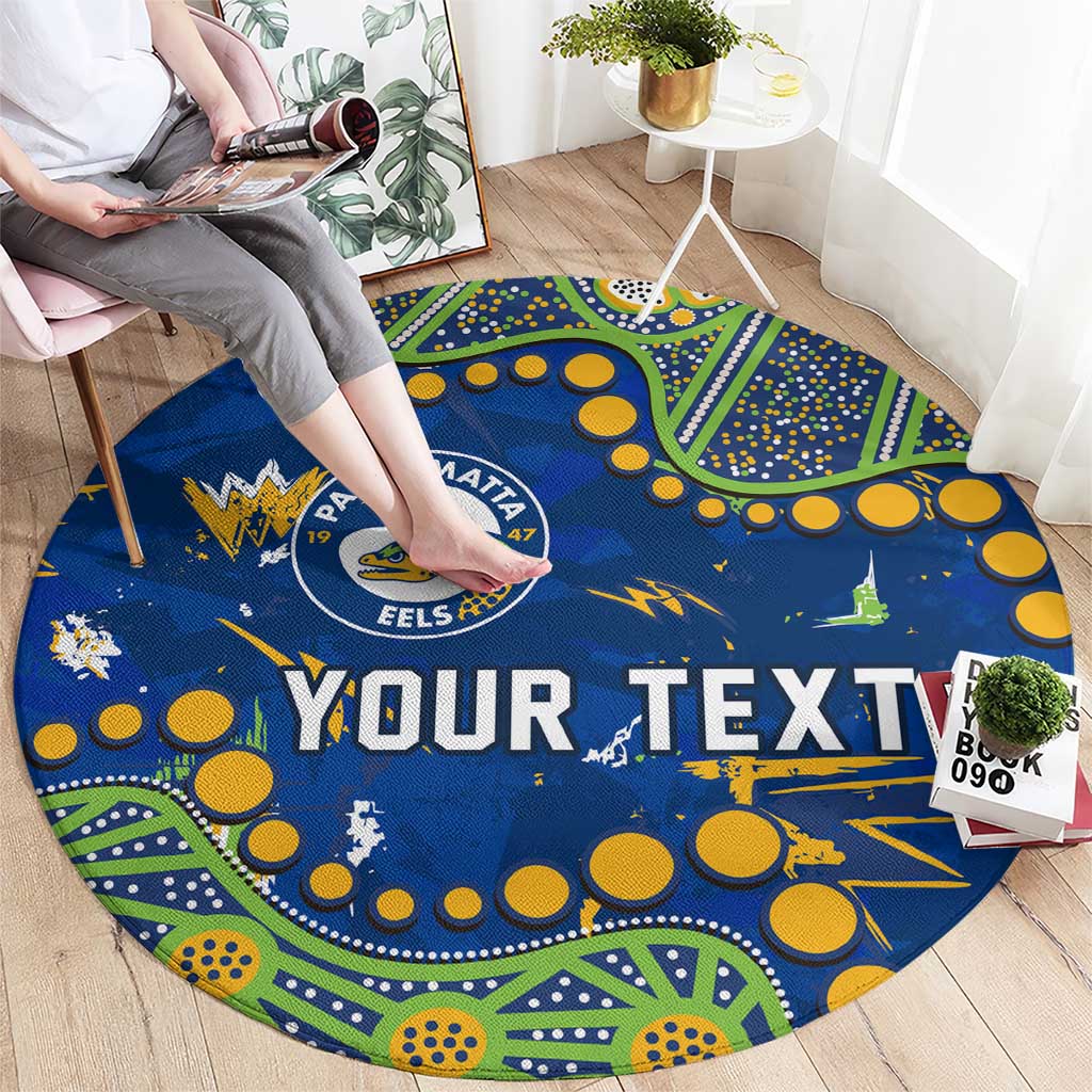 Personalized Parramatta Eels Round Carpet Aboriginal Pattern with Graffiti Style Design