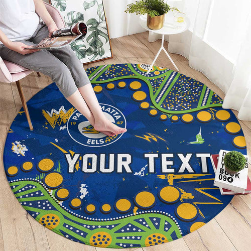 Personalized Parramatta Eels Round Carpet Aboriginal Pattern with Graffiti Style Design
