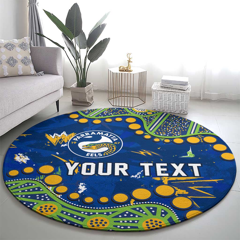 Personalized Parramatta Eels Round Carpet Aboriginal Pattern with Graffiti Style Design