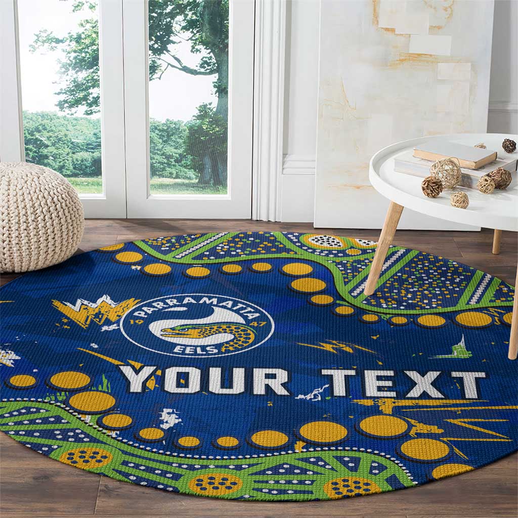 Personalized Parramatta Eels Round Carpet Aboriginal Pattern with Graffiti Style Design