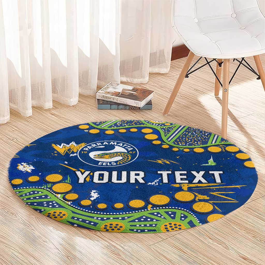 Personalized Parramatta Eels Round Carpet Aboriginal Pattern with Graffiti Style Design