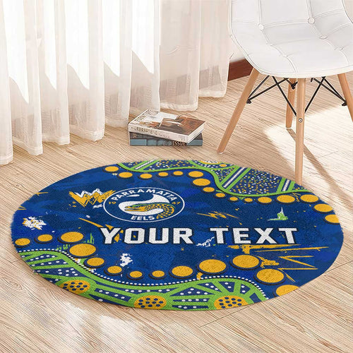 Personalized Parramatta Eels Round Carpet Aboriginal Pattern with Graffiti Style Design