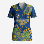 Personalized Parramatta Eels Scrub Top Aboriginal Pattern with Graffiti Style Design