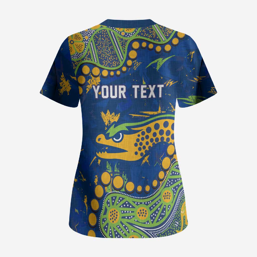 Personalized Parramatta Eels Scrub Top Aboriginal Pattern with Graffiti Style Design
