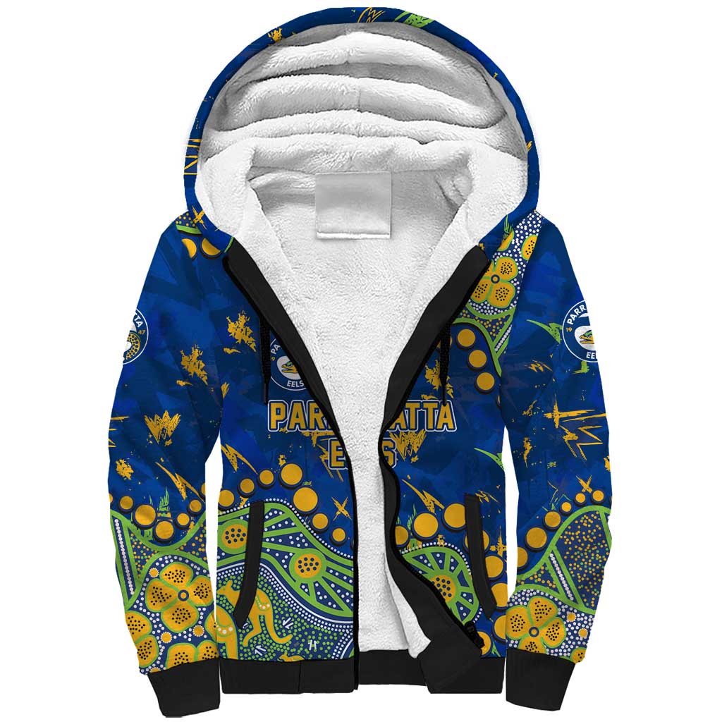 Personalized Parramatta Eels Sherpa Hoodie Aboriginal Pattern with Graffiti Style Design