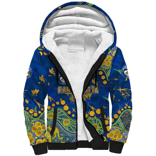 Personalized Parramatta Eels Sherpa Hoodie Aboriginal Pattern with Graffiti Style Design