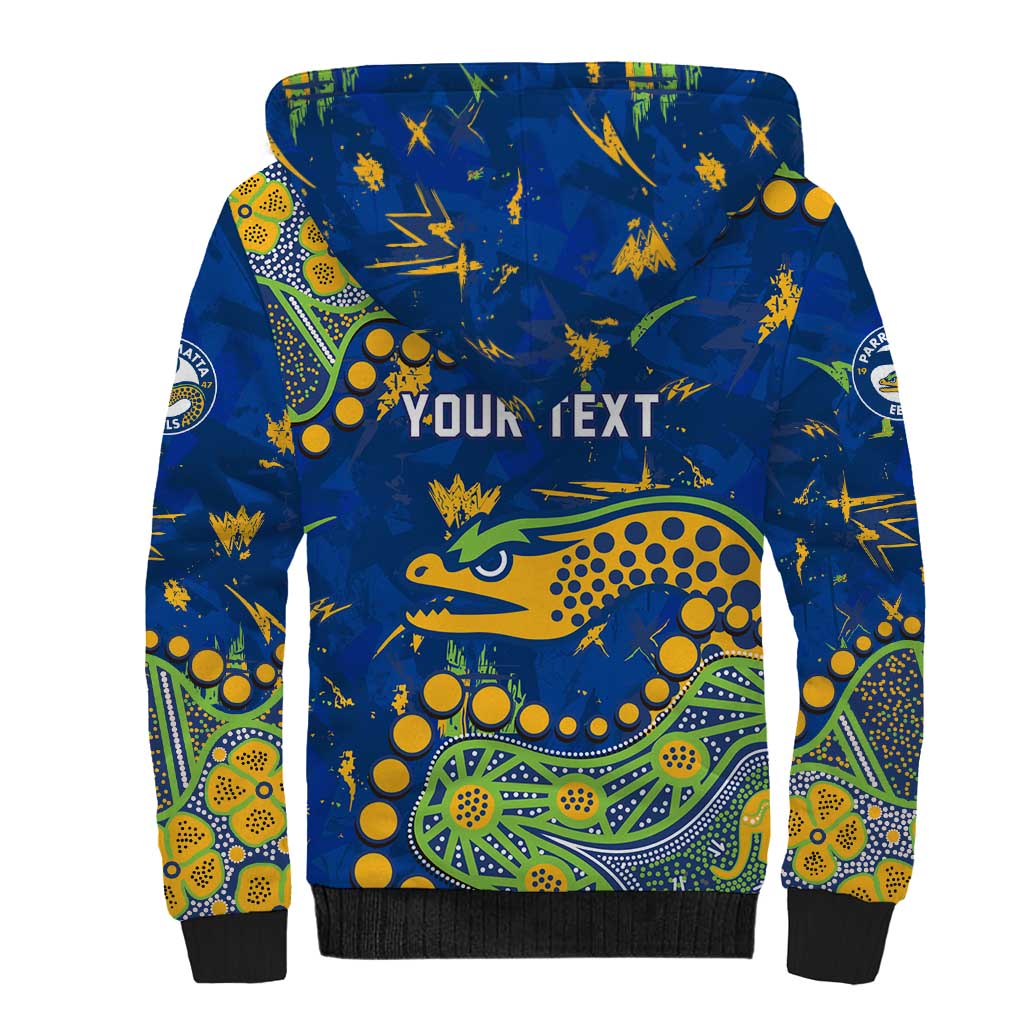 Personalized Parramatta Eels Sherpa Hoodie Aboriginal Pattern with Graffiti Style Design