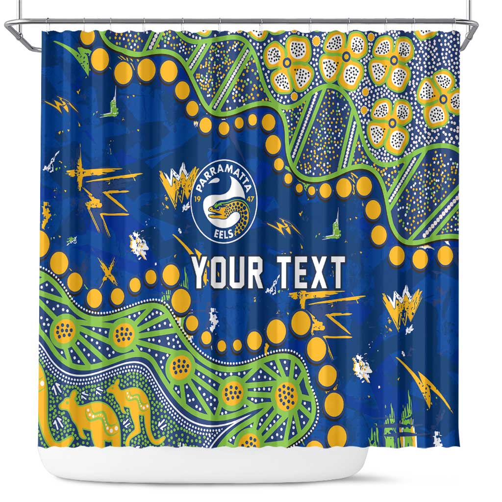 Personalized Parramatta Eels Shower Curtain Aboriginal Pattern with Graffiti Style Design