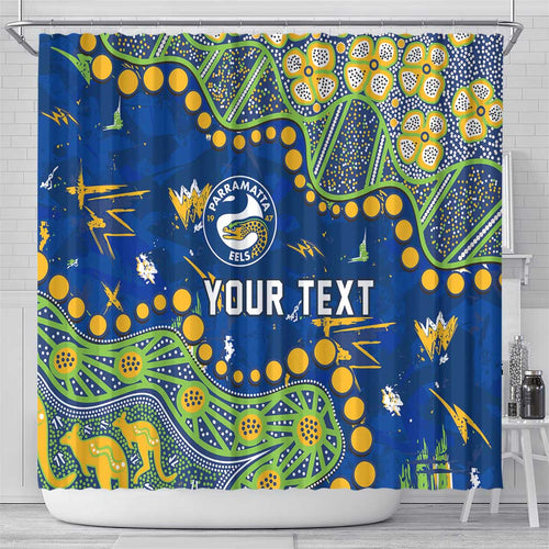 Personalized Parramatta Eels Shower Curtain Aboriginal Pattern with Graffiti Style Design