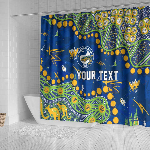 Personalized Parramatta Eels Shower Curtain Aboriginal Pattern with Graffiti Style Design