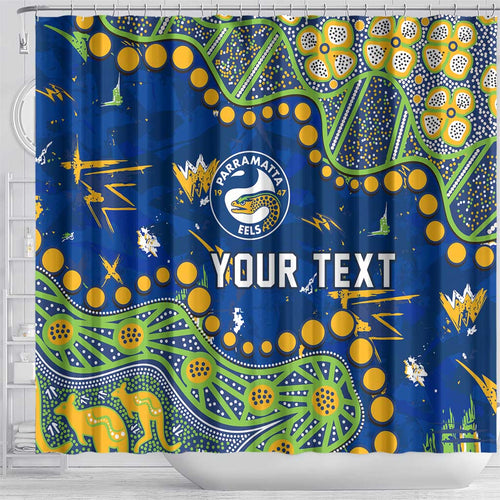 Personalized Parramatta Eels Shower Curtain Aboriginal Pattern with Graffiti Style Design
