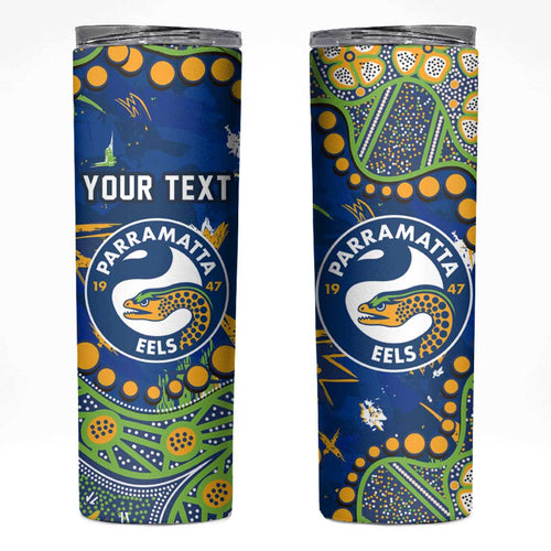 Personalized Parramatta Eels Skinny Tumbler Aboriginal Pattern with Graffiti Style Design
