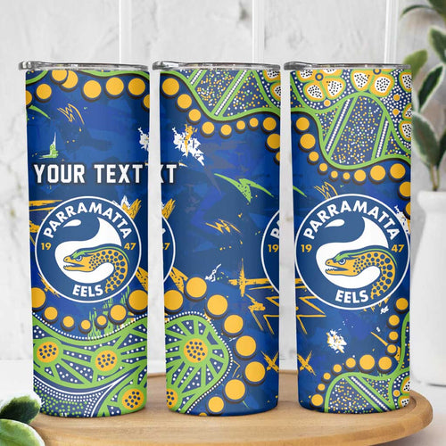 Personalized Parramatta Eels Skinny Tumbler Aboriginal Pattern with Graffiti Style Design