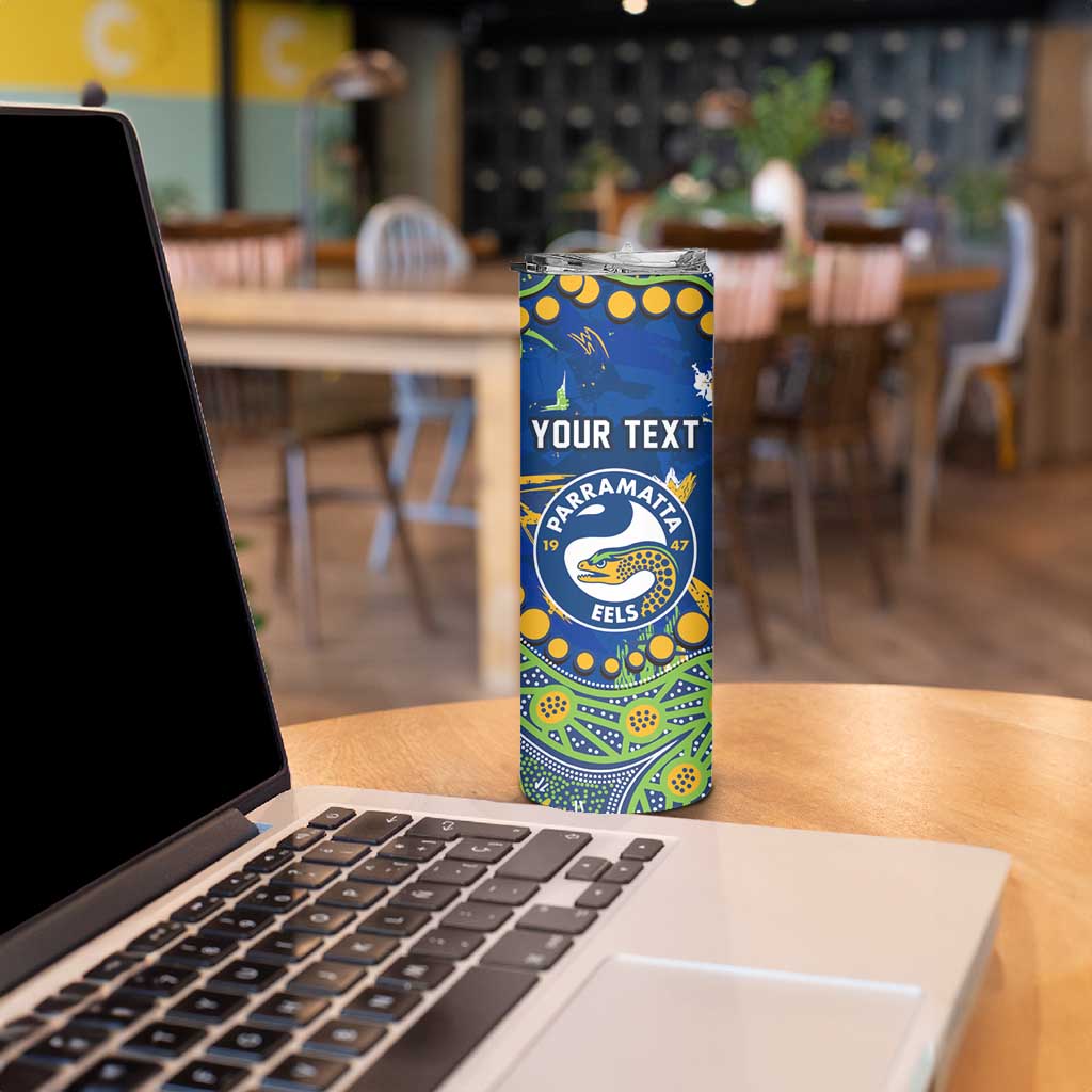 Personalized Parramatta Eels Skinny Tumbler Aboriginal Pattern with Graffiti Style Design