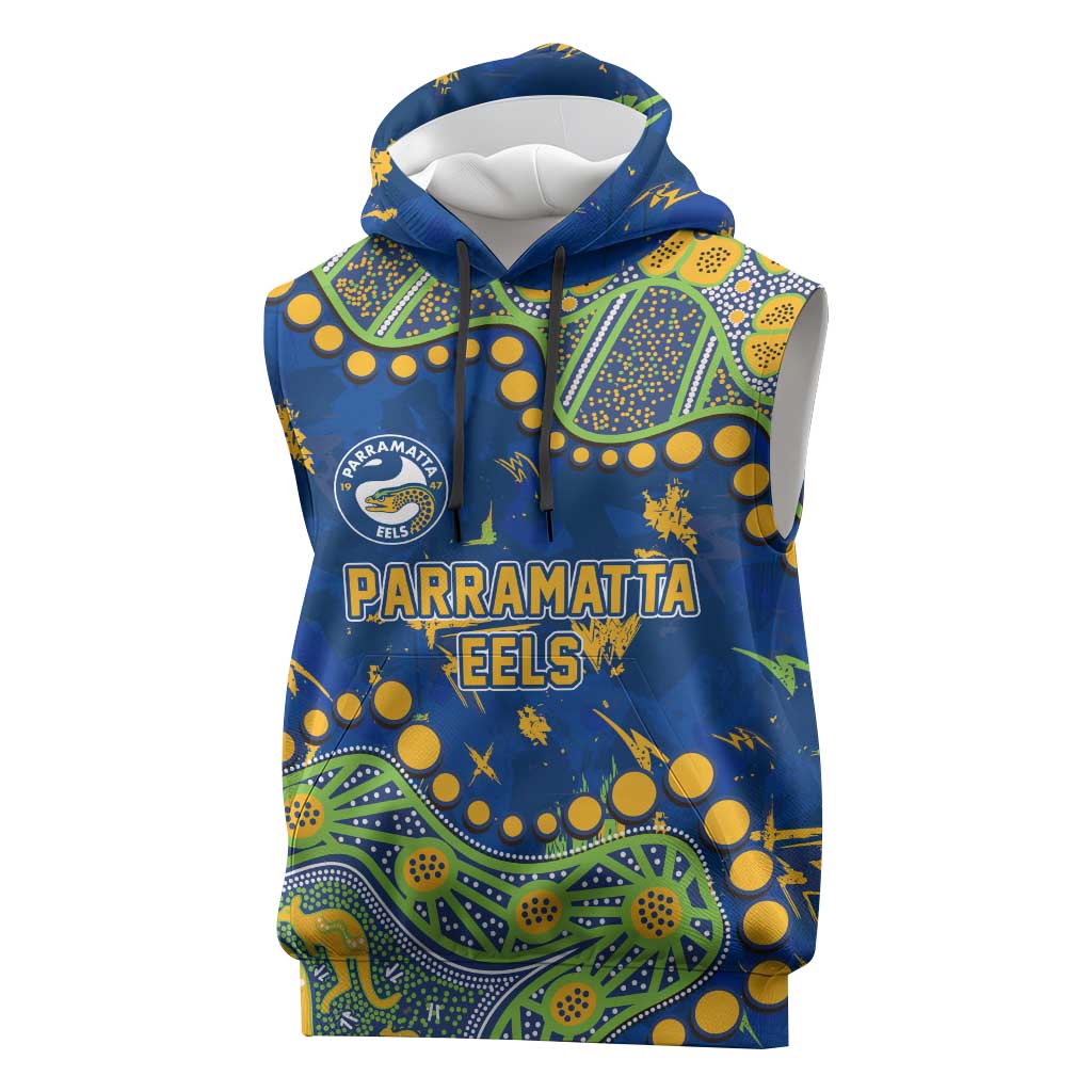 Personalized Parramatta Eels Sleeveless Hoodie Aboriginal Pattern with Graffiti Style Design
