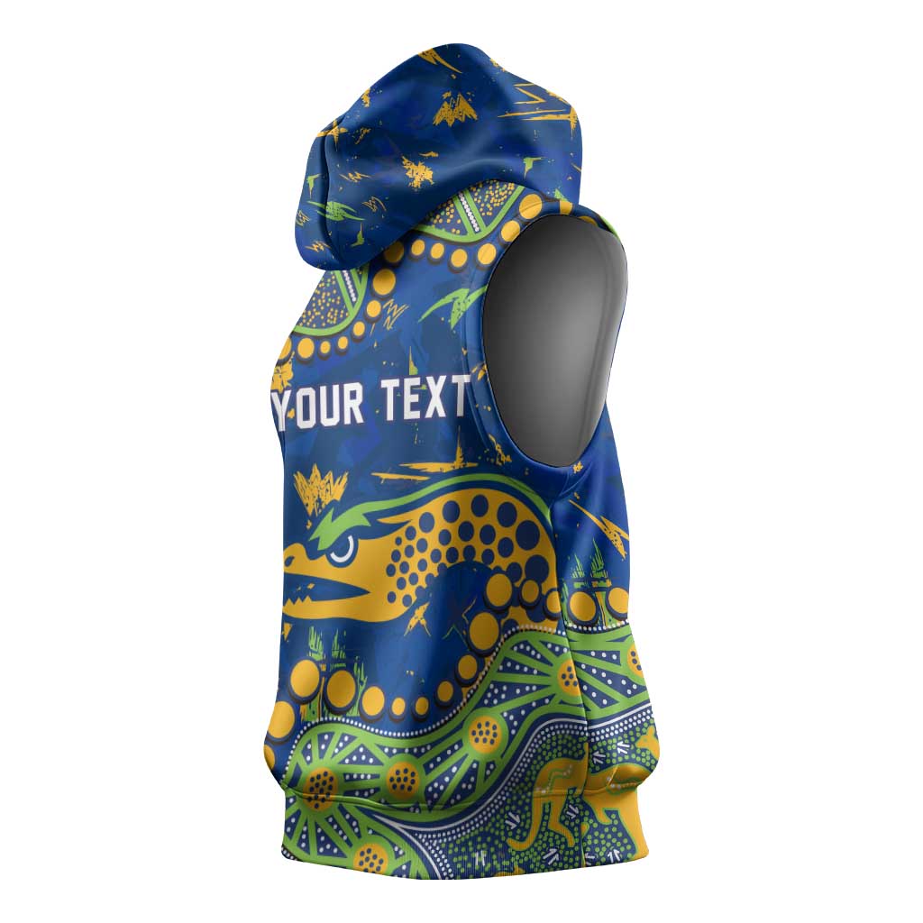 Personalized Parramatta Eels Sleeveless Hoodie Aboriginal Pattern with Graffiti Style Design