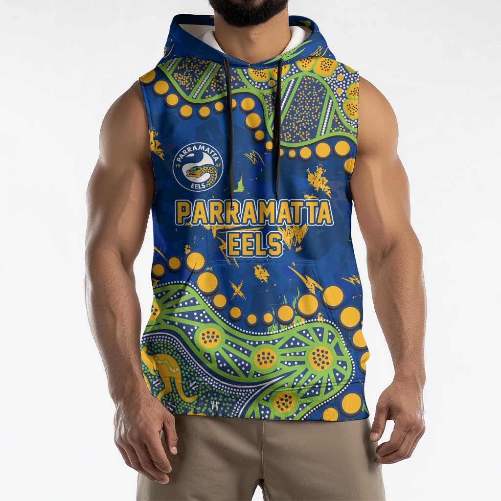 Personalized Parramatta Eels Sleeveless Hoodie Aboriginal Pattern with Graffiti Style Design