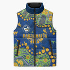 Personalized Parramatta Eels Sleeveless Puffer Jacket Aboriginal Pattern with Graffiti Style Design