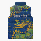 Personalized Parramatta Eels Sleeveless Puffer Jacket Aboriginal Pattern with Graffiti Style Design