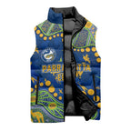 Personalized Parramatta Eels Sleeveless Puffer Jacket Aboriginal Pattern with Graffiti Style Design