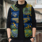 Personalized Parramatta Eels Sleeveless Puffer Jacket Aboriginal Pattern with Graffiti Style Design