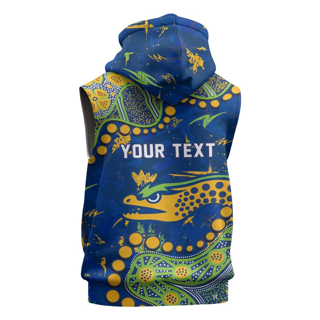 Personalized Parramatta Eels Sleeveless Zip Hoodie Aboriginal Pattern with Graffiti Style Design