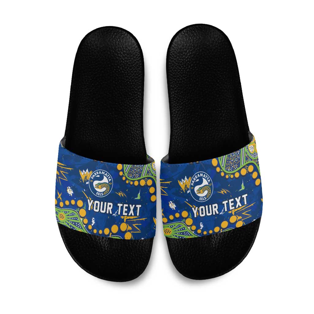Personalized Parramatta Eels Slide Sandals Aboriginal Pattern with Graffiti Style Design