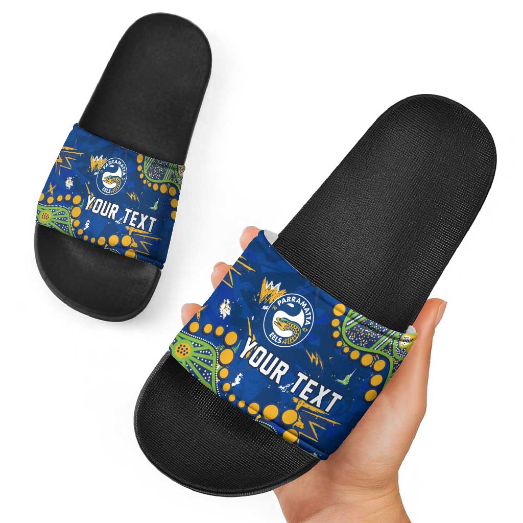 Personalized Parramatta Eels Slide Sandals Aboriginal Pattern with Graffiti Style Design