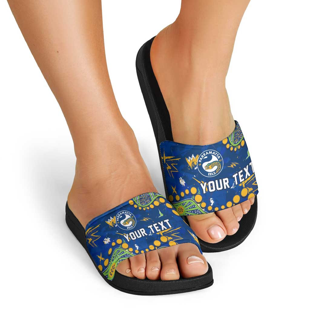 Personalized Parramatta Eels Slide Sandals Aboriginal Pattern with Graffiti Style Design