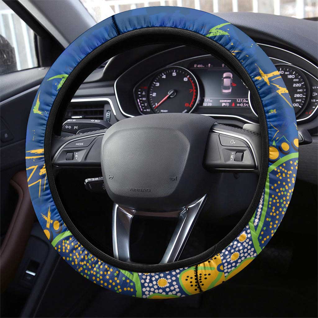 Parramatta Eels Steering Wheel Cover Aboriginal Pattern with Graffiti Style Design