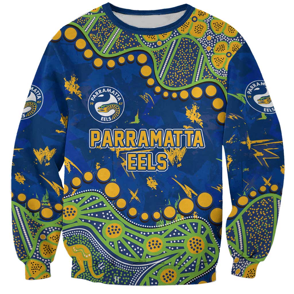 Personalized Parramatta Eels Sweatshirt Aboriginal Pattern with Graffiti Style Design