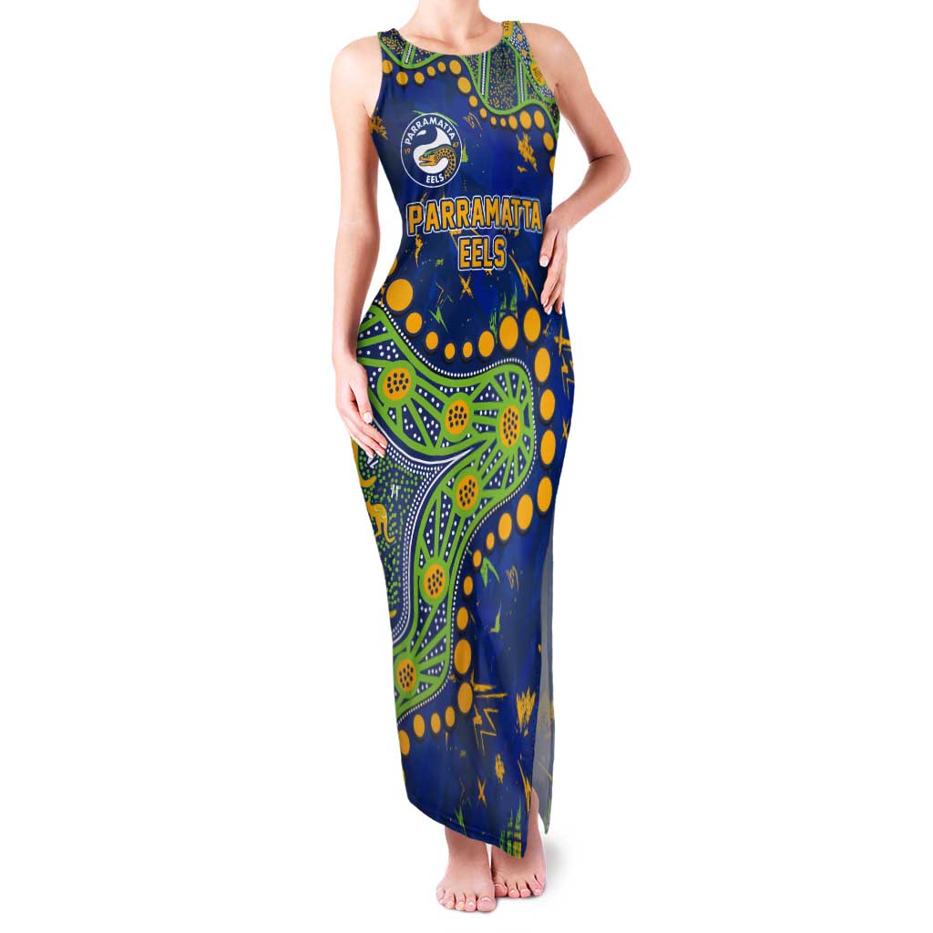 Personalized Parramatta Eels Tank Maxi Dress Aboriginal Pattern with Graffiti Style Design