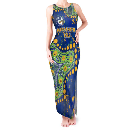 Personalized Parramatta Eels Tank Maxi Dress Aboriginal Pattern with Graffiti Style Design