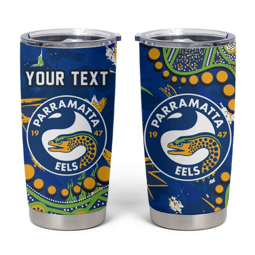 Personalized Parramatta Eels Tumbler Cup Aboriginal Pattern with Graffiti Style Design
